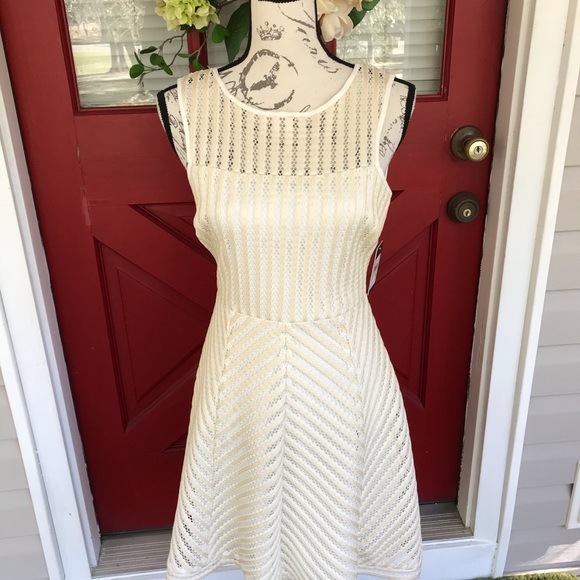 Guess Dresses Guess Ivory Cream Lace Fit Flare Skater Dress Zip